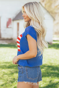 KaleaBoutique Comfortable Flag Graphic Short Sleeve Sweater Top - KaleaBoutique.com
