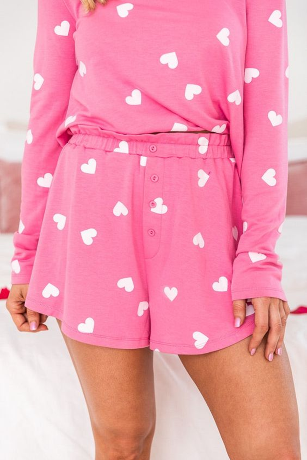 KaleaBoutique Comfortable Valentine Heart Print Long Sleeve Tee and Shorts Lounge Set - KaleaBoutique.com