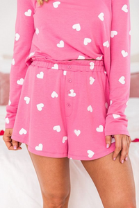KaleaBoutique Comfortable Valentine Heart Print Long Sleeve Tee and Shorts Lounge Set - KaleaBoutique.com