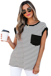 KaleaBoutique Stylish Chest Pocket Patch Round Neck Tank Top