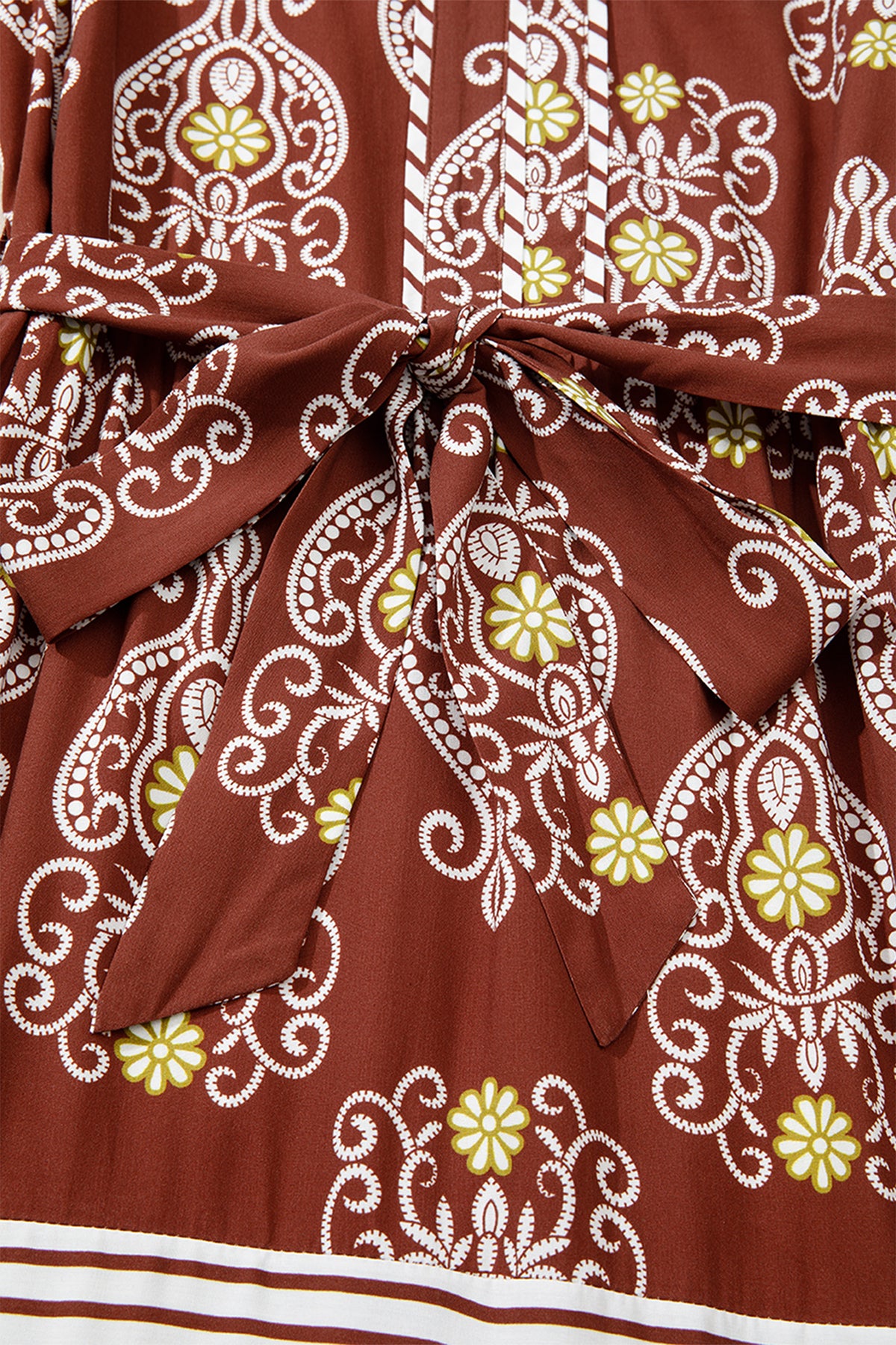 Floral Print Belted Striped Trim Tiered Maxi Dress - KaleaBoutique.com
