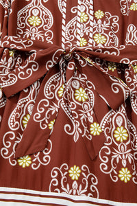 Floral Print Belted Striped Trim Tiered Maxi Dress - KaleaBoutique.com