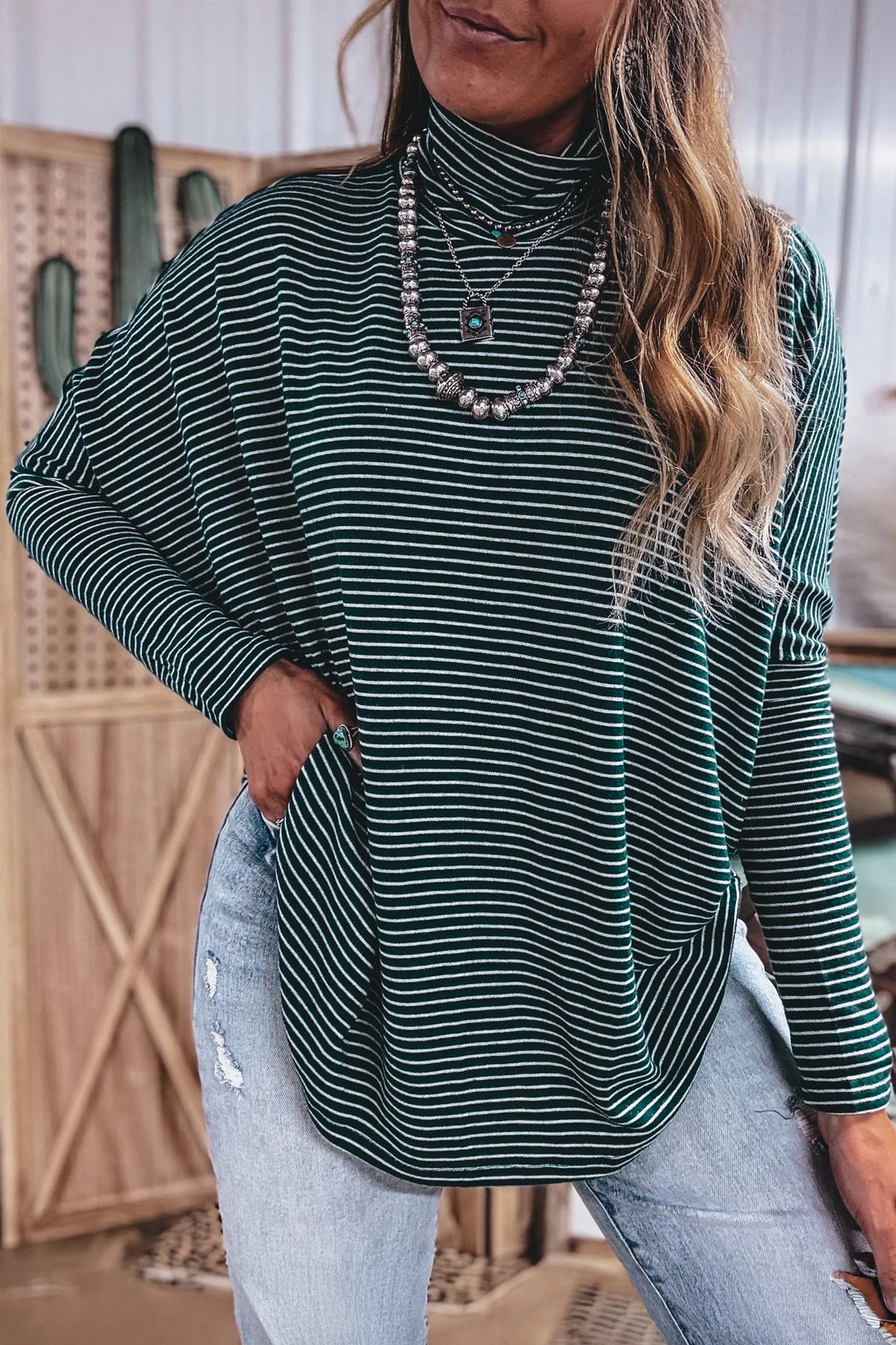 KaleaBoutique Comfortable High Neck Dropped Shoulder Long Sleeve Casual Top - KaleaBoutique.com