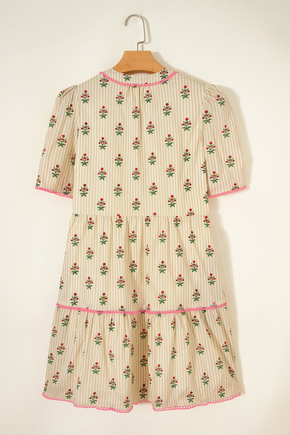 KaleaBoutique Comfortable Striped Floral Print Contrast Detail Ruffle Hem Short Dress - KaleaBoutique.com