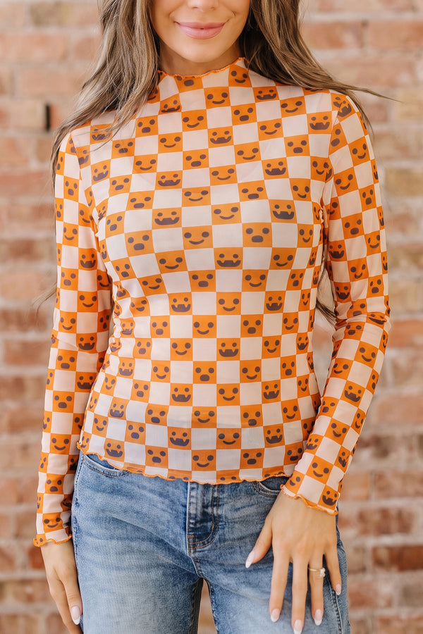 KaleaBoutique Comfortable Abstract Halloween Pattern Long Sleeve Stand Neck Shift Blouse - KaleaBoutique.com