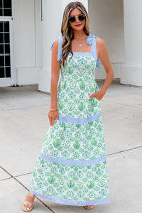 KaleaBoutique Stylish Geometric Floral Print Striped Patchwork Detail Sleeveless Dress（Runs Small ） - KaleaBoutique.com