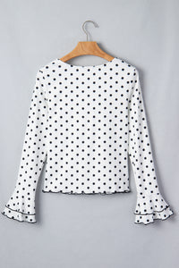 KaleaBoutique Stylish Polka Dot Print Lettuce Trim Long Sleeve Top - KaleaBoutique.com