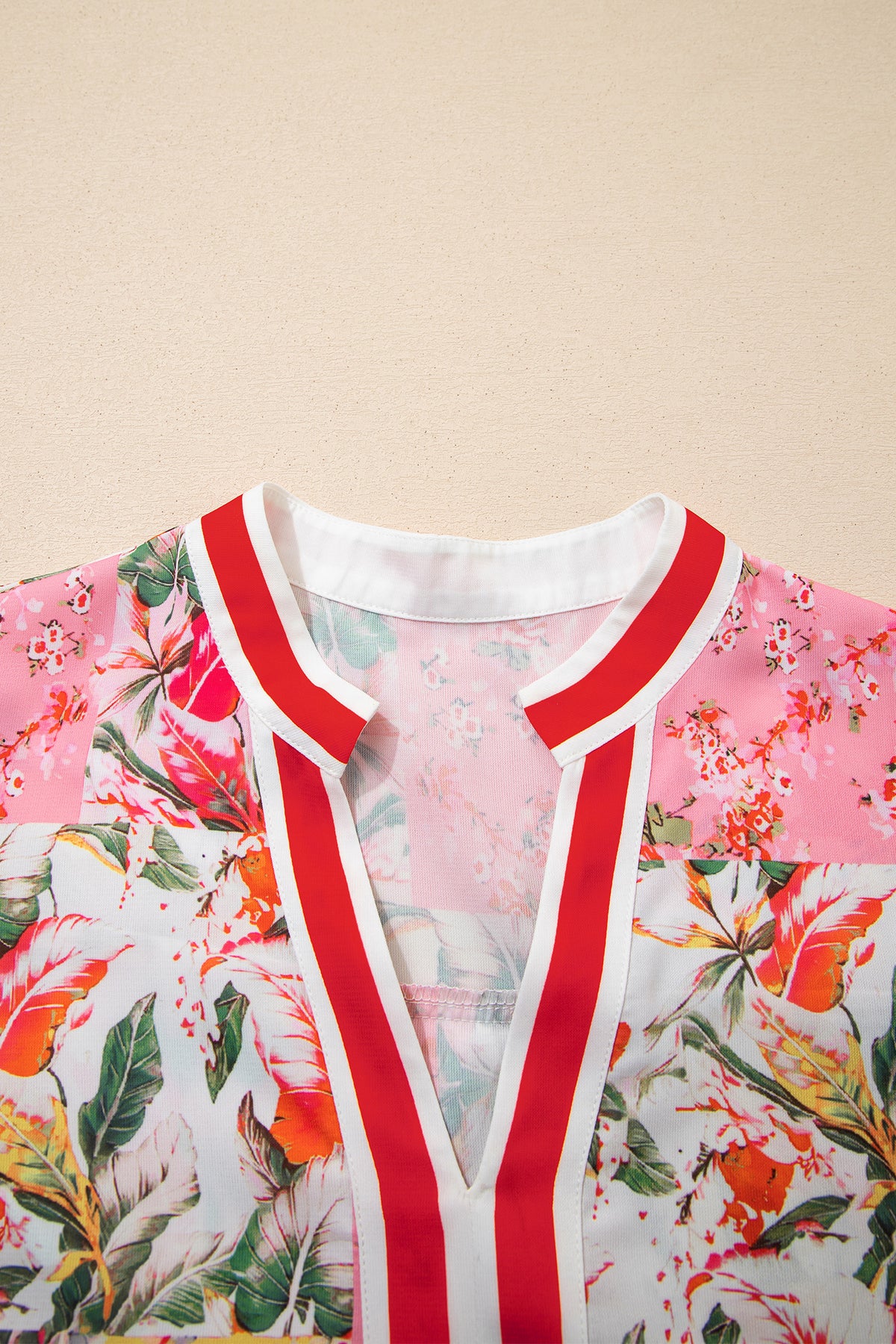 KaleaBoutique Stylish Color Block Floral Print Contrast Trim V Neck Ruffle Hem Mini Dress - KaleaBoutique.com