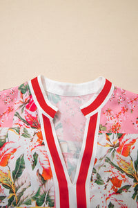 KaleaBoutique Stylish Color Block Floral Print Contrast Trim V Neck Ruffle Hem Mini Dress - KaleaBoutique.com