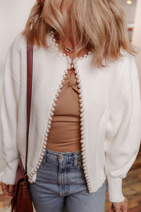 KaleaBoutique Stylish Pearl Embellished Open Front Elegant Cardigan - KaleaBoutique.com