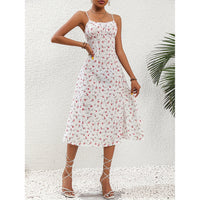 New Polka Dot Print Suspender Dress Summer Sexy Split Long Dresses For Womens Clothing - KaleaBoutique.com