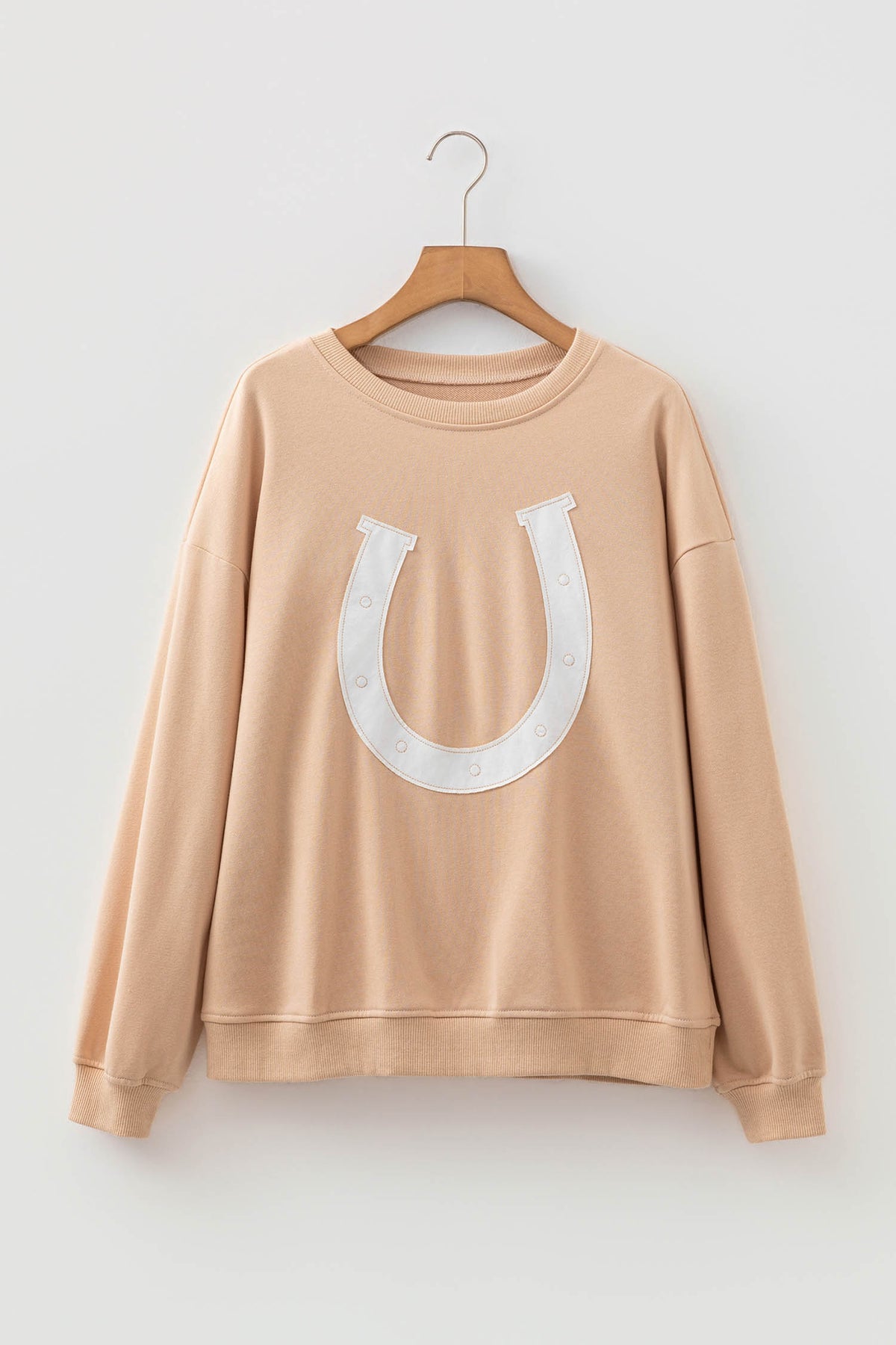 KaleaBoutique Stylish Horseshoe Embroidered Patch Graphic Drop Shoulder Sweatshirt - KaleaBoutique.com