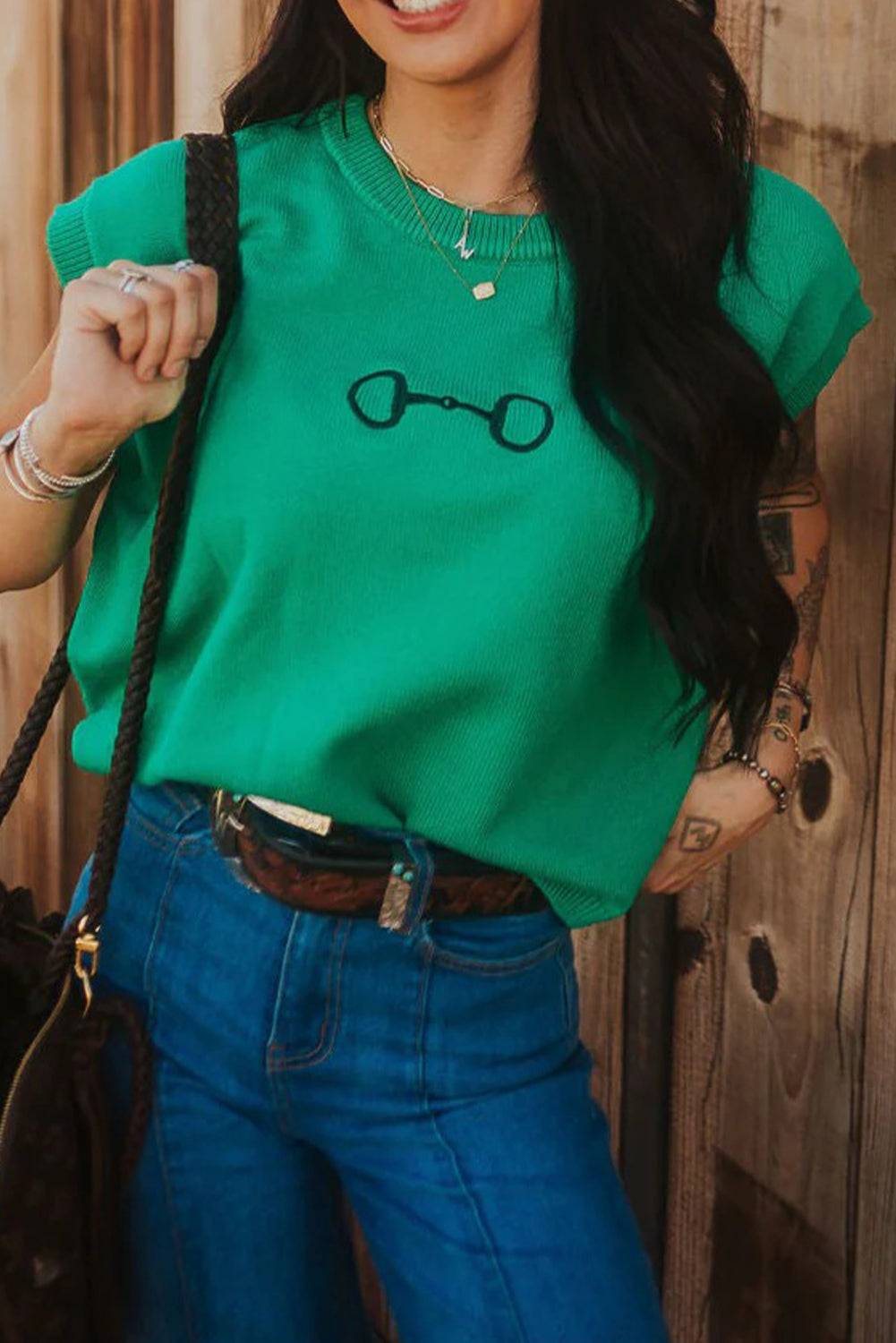 KaleaBoutique Comfortable Horse Bit Embroidered Loose Short Sleeve Sweater - KaleaBoutique.com