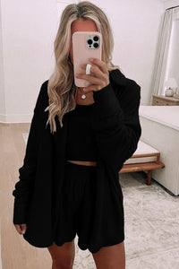 KaleaBoutique Stylish 3 Pcs Crop Tank Top Shorts with Cardigan Lounge Set - KaleaBoutique.com