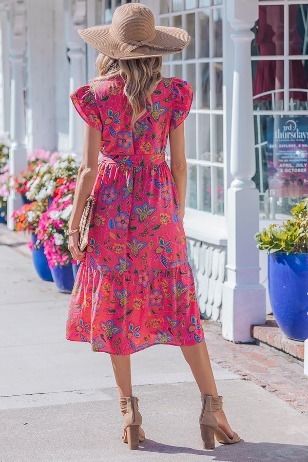 KaleaBoutique Stylish Flutter Sleeve Belted Floral Long Dress - KaleaBoutique.com