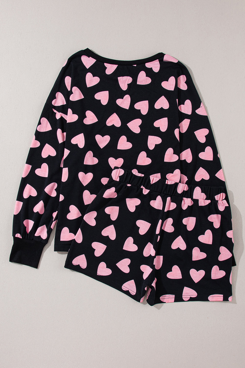 KaleaBoutique Stylish Valentine Heart Shape Print Long Sleeve Top Shorts Lounge Set - KaleaBoutique.com