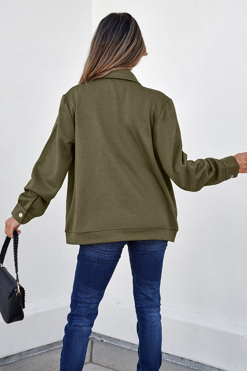Stylish Solid Color Zip Up Button Flap Pocket Shirt Collar Jackets - KaleaBoutique.com