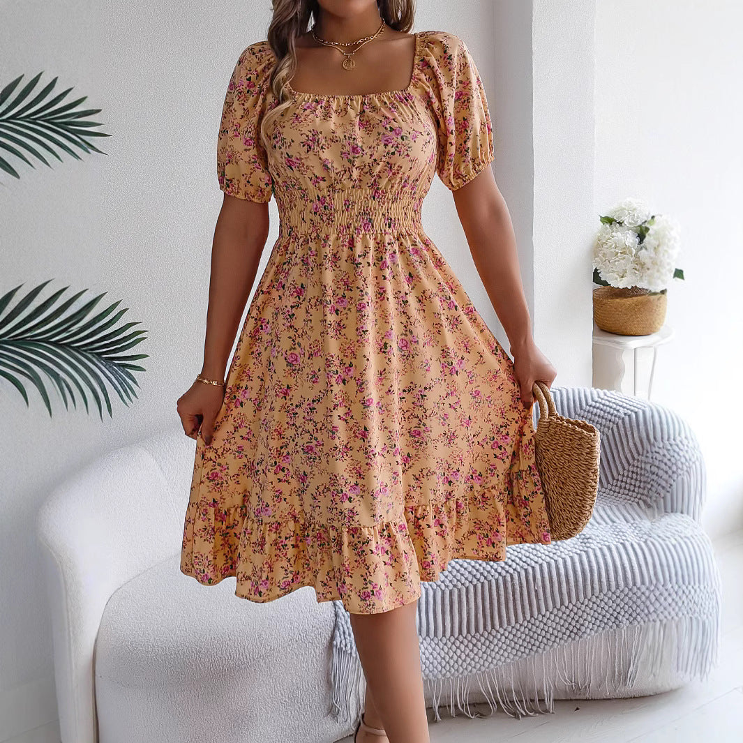 Floral Print Square Collar Dress Summer Fashion Ruffles Dresses Women's Clothing - KaleaBoutique.com