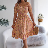 Floral Print Square Collar Dress Summer Fashion Ruffles Dresses Women's Clothing - KaleaBoutique.com