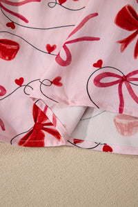 KaleaBoutique Comfortable Bow Print Valentine Long Sleeve Shirt Shorts 2 Pcs Pajama Set - KaleaBoutique.com
