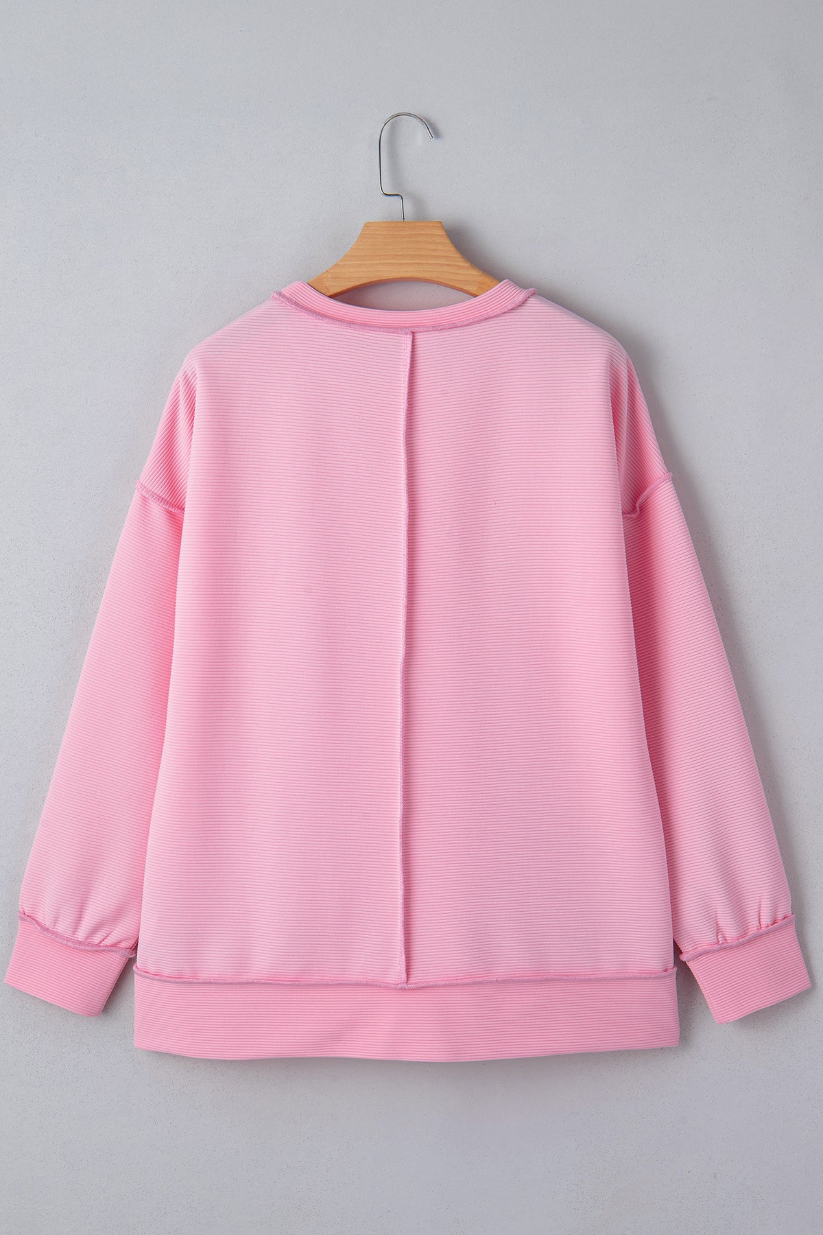Horizontal Ribbed Exposed Seam Detail Drop Shoulder Baggy Pullover - KaleaBoutique.com