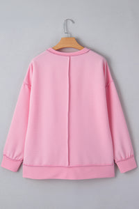 Horizontal Ribbed Exposed Seam Detail Drop Shoulder Baggy Pullover - KaleaBoutique.com