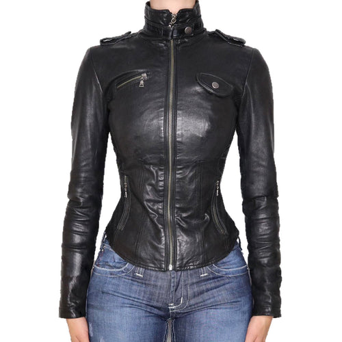 KaleaBoutique Women's Black Patchwork Biker-Style Jacket - KaleaBoutique.com