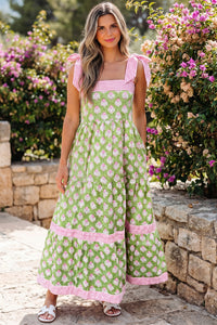KaleaBoutique Stylish Floral Print Striped Detail Knot Straps Maxi Dress - KaleaBoutique.com
