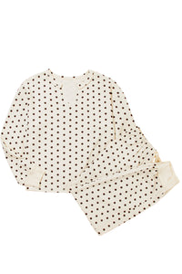 KaleaBoutique Comfortable Polka Dot Print Notched Neck Long Sleeve Top Drawstring Jogger Pants Waffle Knit Lounge Set - KaleaBoutique.com
