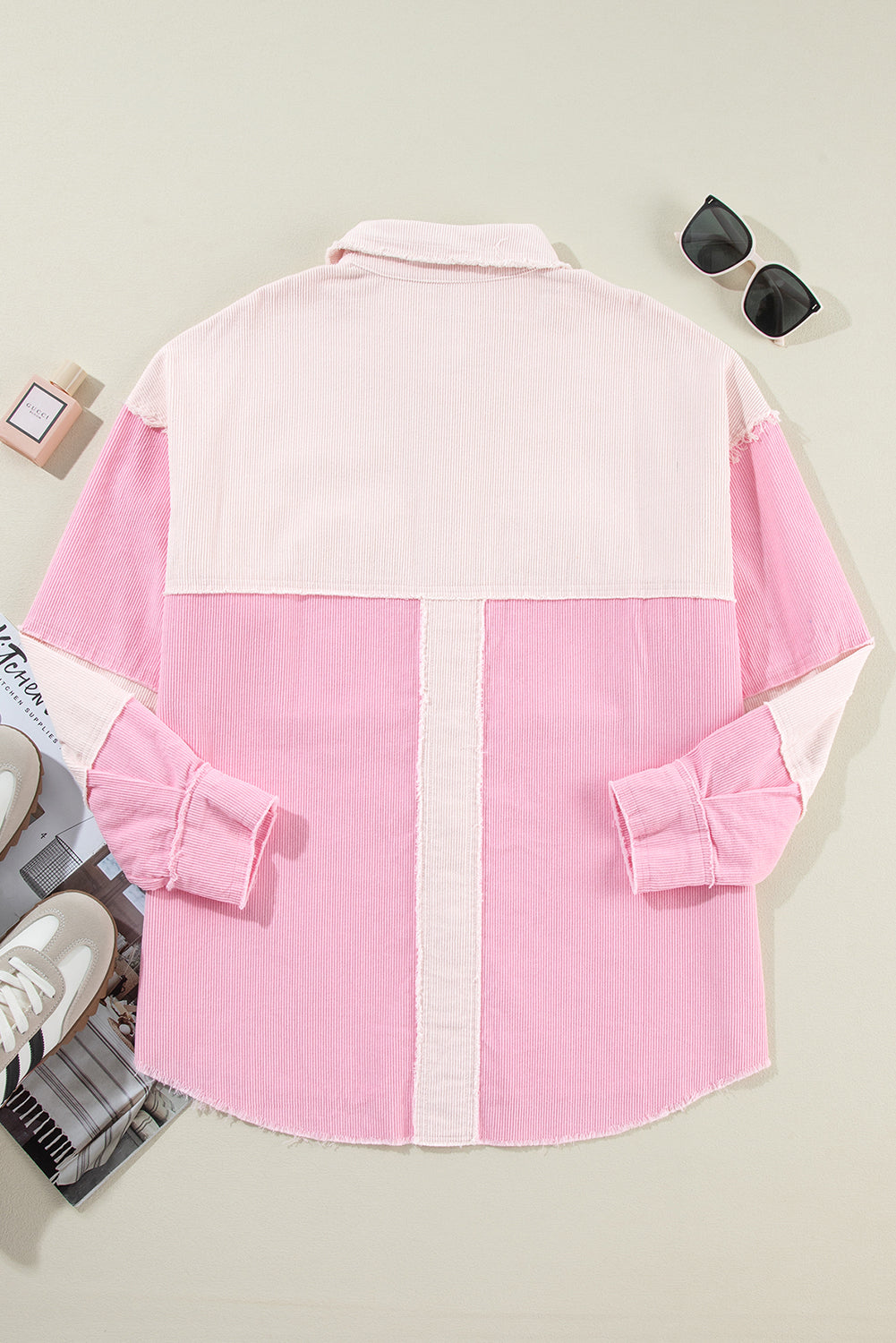 KaleaBoutique Stylish Chic Two-Tone Color Exposed Seam Corduroy Shacket - KaleaBoutique.com