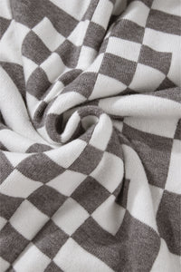 KaleaBoutique Checkered Print Drop Shoulder Round Neck Sweater - KaleaBoutique.com