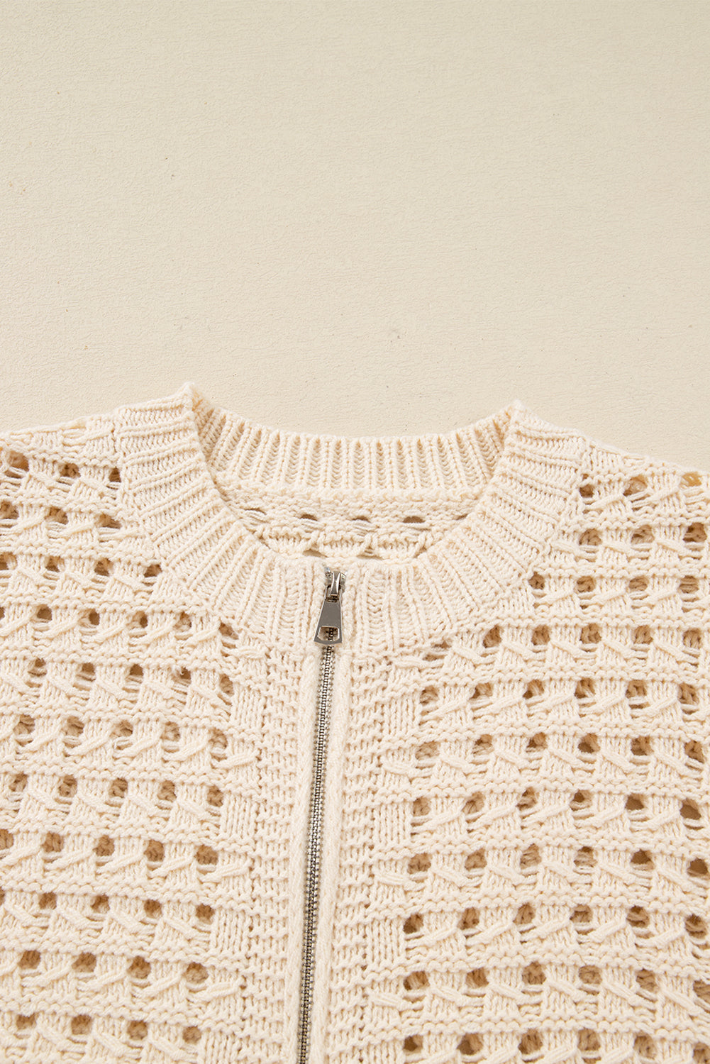 KaleaBoutique Stylish Hollowed Pattern Knit Zip Up Drop Shoulder Sweater Cardigan - KaleaBoutique.com
