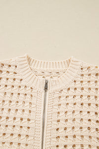 KaleaBoutique Stylish Hollowed Pattern Knit Zip Up Drop Shoulder Sweater Cardigan - KaleaBoutique.com