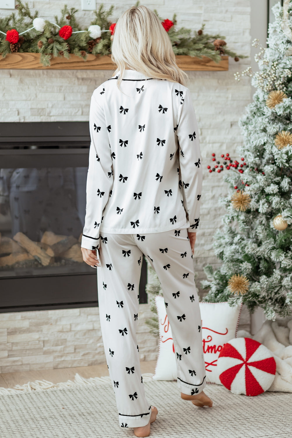 KaleaBoutique Comfortable Bows Print Two Piece Sleepwear - KaleaBoutique.com