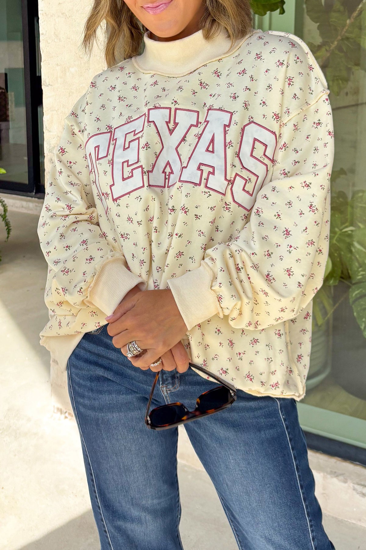 KaleaBoutique Stylish Floral Print Stand Neck Long Sleeve Slogan Sweatshirt - KaleaBoutique.com