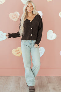 KaleaBoutique Comfortable Heart Metal Button V Neck Cardigan Sweater - KaleaBoutique.com