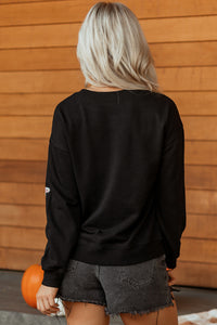 Black Sequin Bow Ghost Halloween Crew Neck Sweatshirt - KaleaBoutique.com