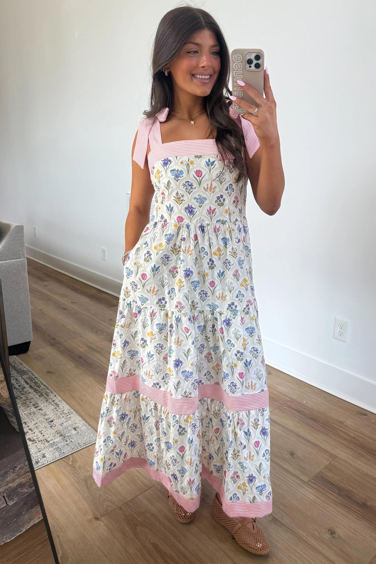 KaleaBoutique Stylish Floral Print Striped Detail Knot Straps Maxi Dress - KaleaBoutique.com