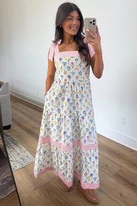 KaleaBoutique Stylish Floral Print Striped Detail Knot Straps Maxi Dress - KaleaBoutique.com