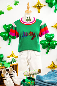 KaleaBoutique Stylish Shiny Lucky Striped Flutter Sleeve Round Neck Sweater - KaleaBoutique.com