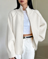 Women's Full-Zip Ribbed-Collar Tight Knit Cardigan - KaleaBoutique.com