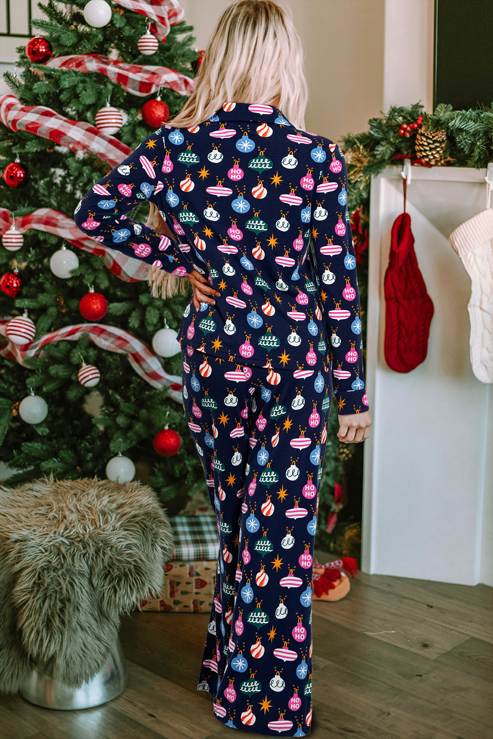 KaleaBoutique Stylish Colorful Christmas Lights Print Shirt and Pants Pajama Set - KaleaBoutique.com