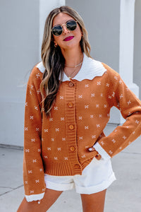 KaleaBoutique Stylish Peter Pan Collar Colorblock Long Sleeve Knitwear Cardigan - KaleaBoutique.com