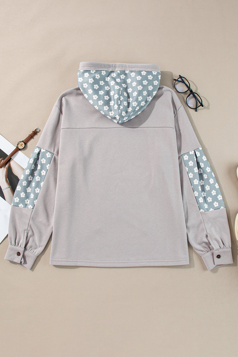 KaleaBoutique Floral Patchwork Star Pattern Drawstring Hoodie - KaleaBoutique.com
