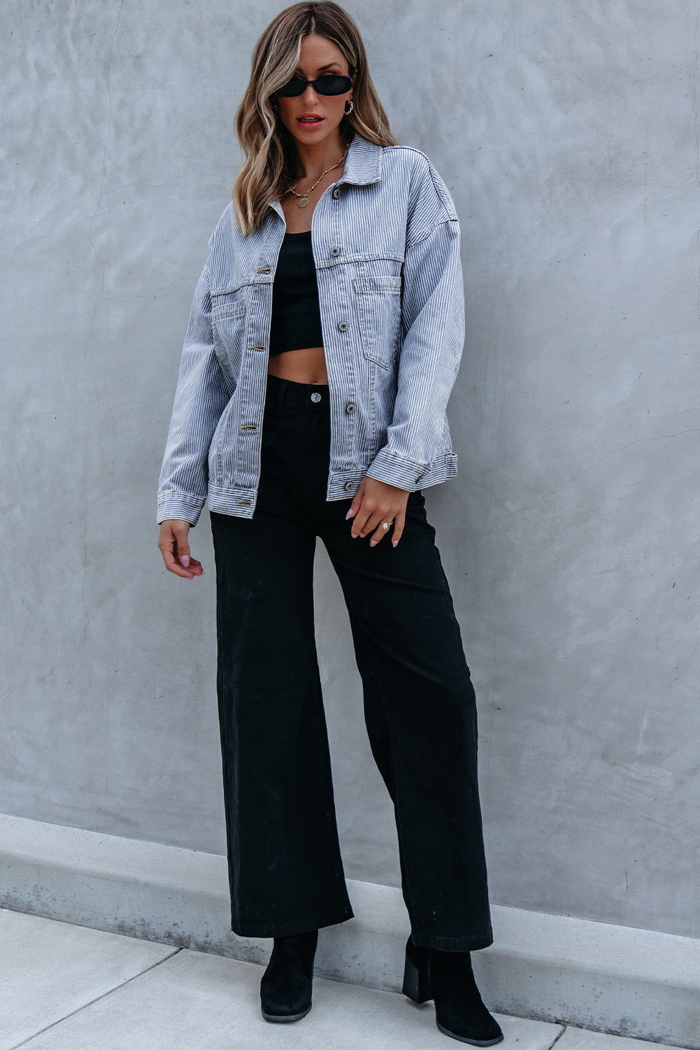 Washed Oversize Pocketed Denim Jacket - KaleaBoutique.com