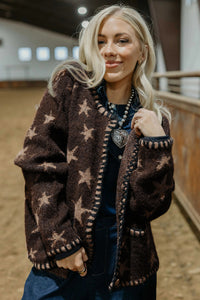 KaleaBoutique Stylish Stars Pattern Colorblock Long Sleeve Shift Cardigan - KaleaBoutique.com