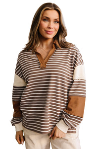 KaleaBoutique Stylish Collar V Neck Color Block Detail Long Sleeve Pullover Top - KaleaBoutique.com