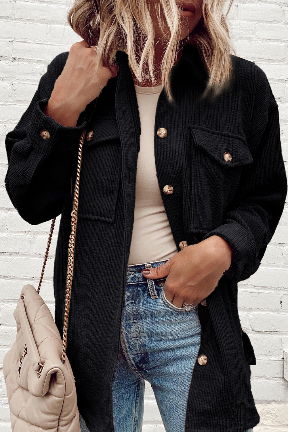 Corduroy Flap Pocket Button Up Shacket - KaleaBoutique.com