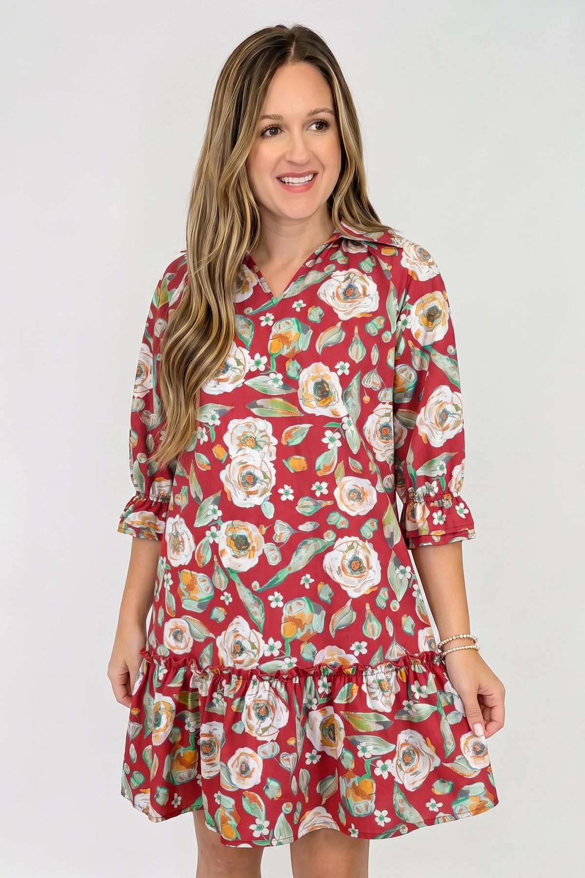 KaleaBoutique Stylish Floral Print Half Sleeve Short Shift Dress - KaleaBoutique.com