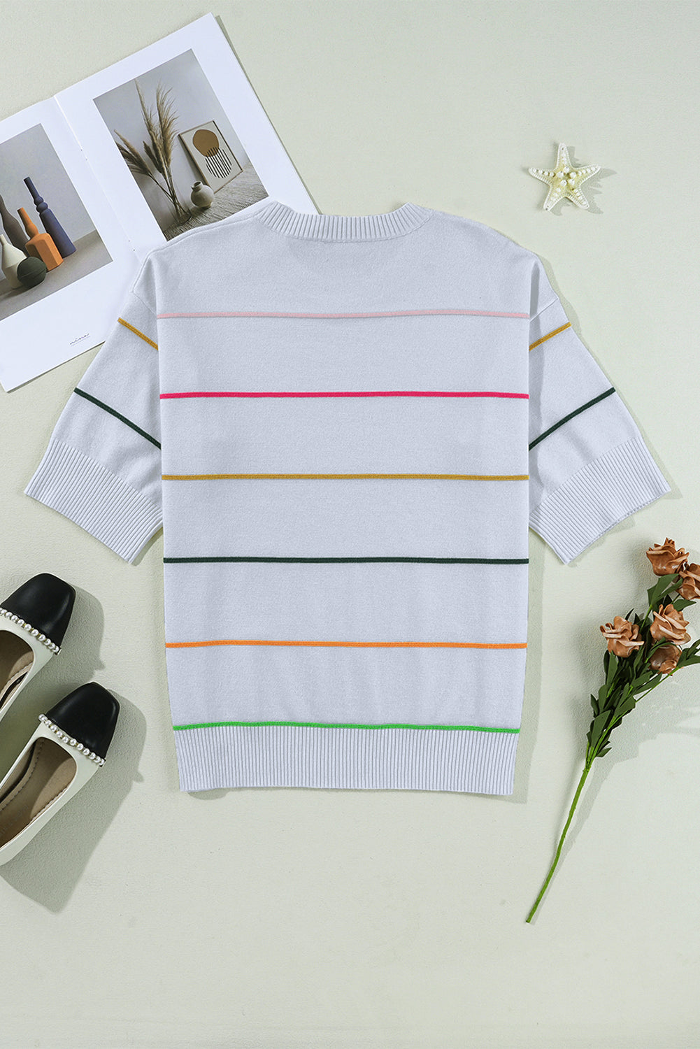 KaleaBoutique Comfortable Colorblock Striped Half Sleeve Drop Shoulder Sweater - KaleaBoutique.com